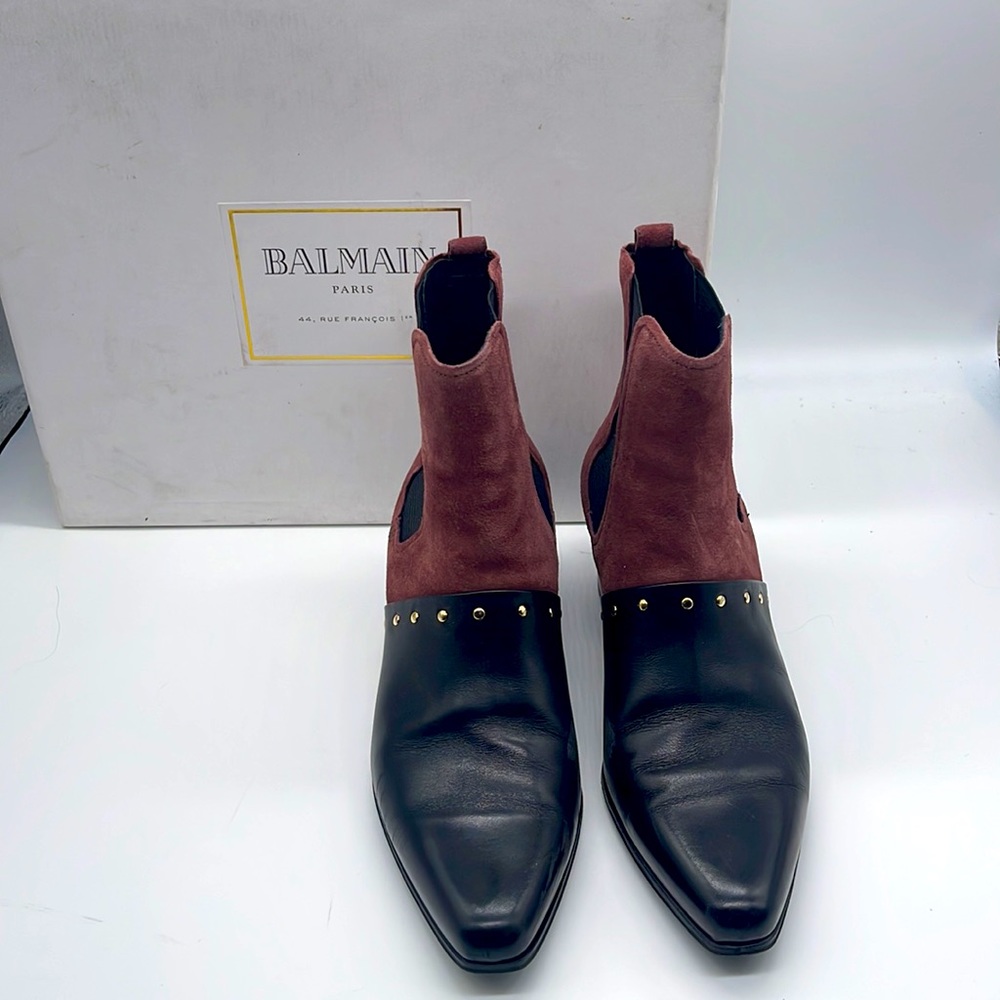🔹SOLD 🔹Balmain Studded Suede and Leather Ankle Booties  Size 38.5/8.5 - Picture 2 of 10